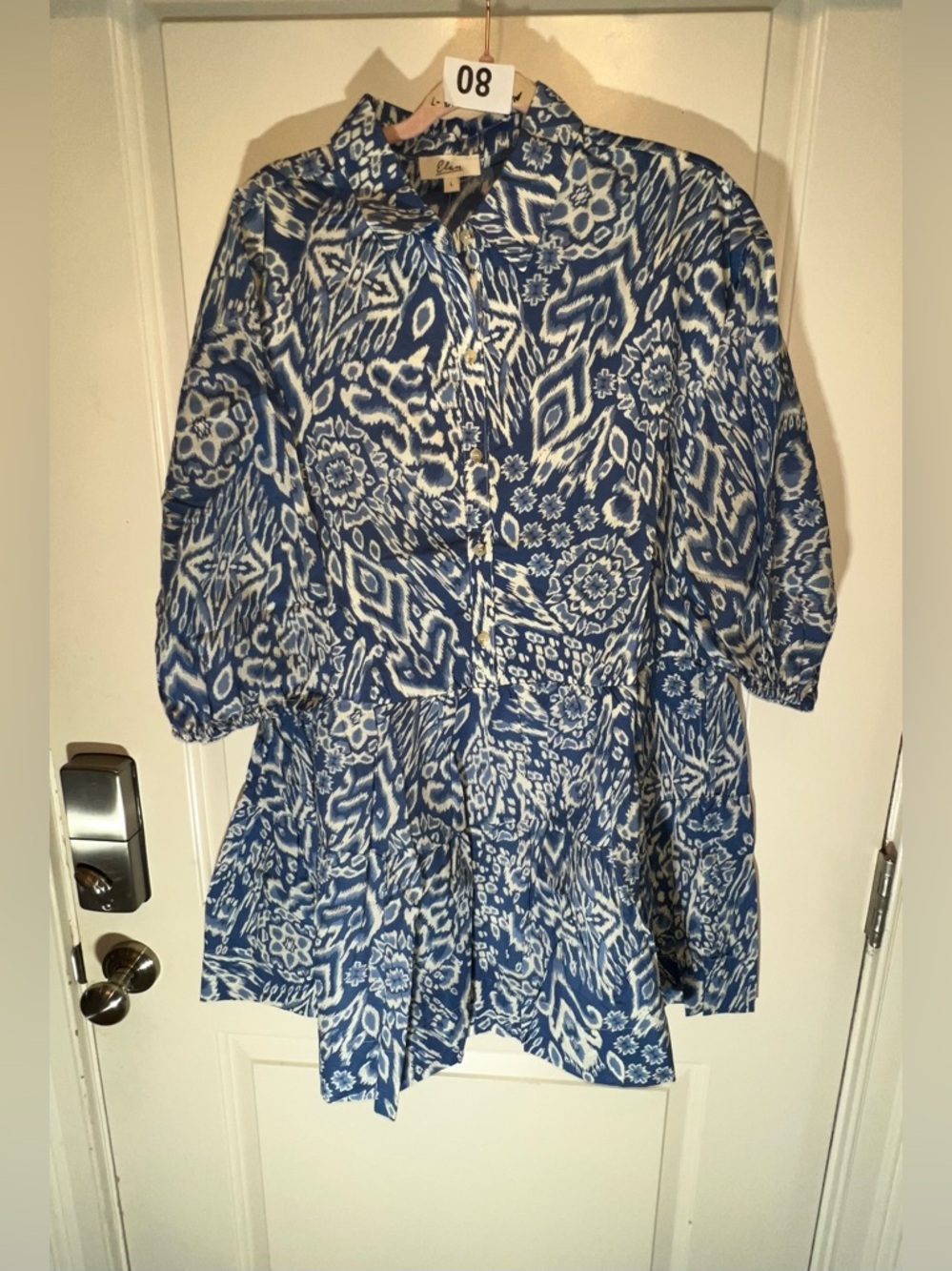 Elan Blue/White Ikat Print Mini Dress. New with tags. Size: Medium. Ask: $89.